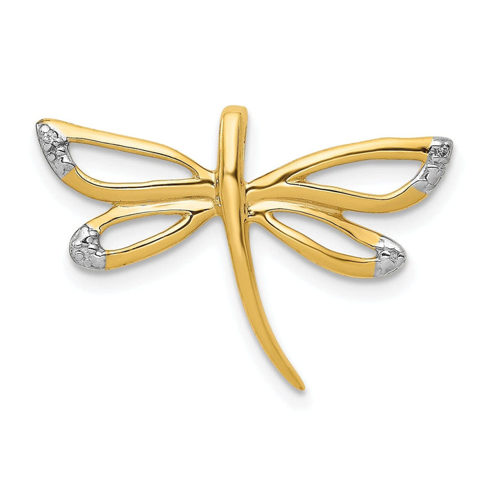 Lovely Rita's Pendants & Charms 14k Yellow Gold White Rhodium Polished Finish Accent Dragonfly Chain Slide Pendant
