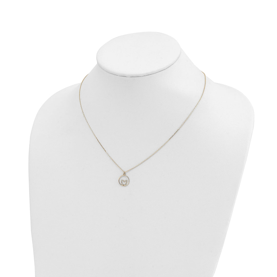 Lovely Rita's Pendants & Charms 14k Yellow Gold, White Rhodium Polished Finish Butterfly in Circle Design Pendant in a 18-inch Cable Chain Necklace Set