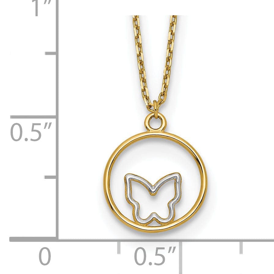 Lovely Rita's Pendants & Charms 14k Yellow Gold, White Rhodium Polished Finish Butterfly in Circle Design Pendant in a 18-inch Cable Chain Necklace Set