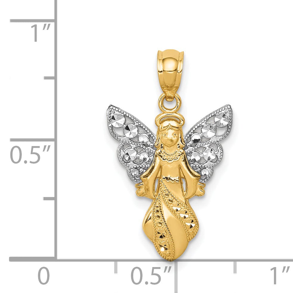 Lovely Rita's Pendants & Charms 14K Yellow Gold White Rhodium Polished Finish Concave Angel Pendant