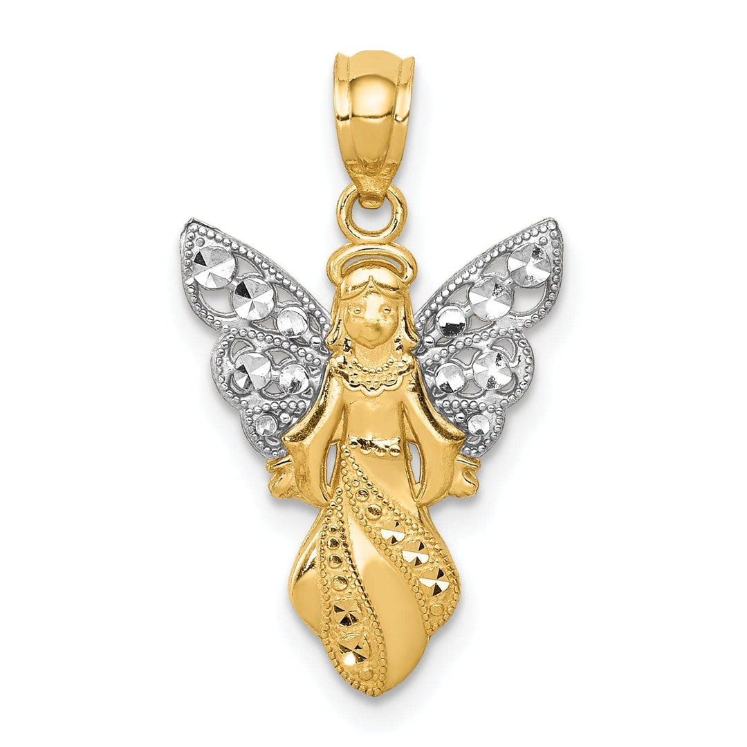 Lovely Rita's Pendants & Charms 14K Yellow Gold White Rhodium Polished Finish Concave Angel Pendant