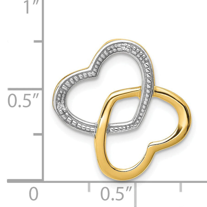 Lovely Rita's Pendants & Charms 14k Yellow Gold, White Rhodium Polished Finish Concave Shape 0.01-CT Diamond Double Entwined Hearts Style Chain Slide Pendant