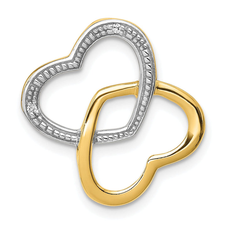 Lovely Rita's Pendants & Charms 14k Yellow Gold, White Rhodium Polished Finish Concave Shape 0.01-CT Diamond Double Entwined Hearts Style Chain Slide Pendant