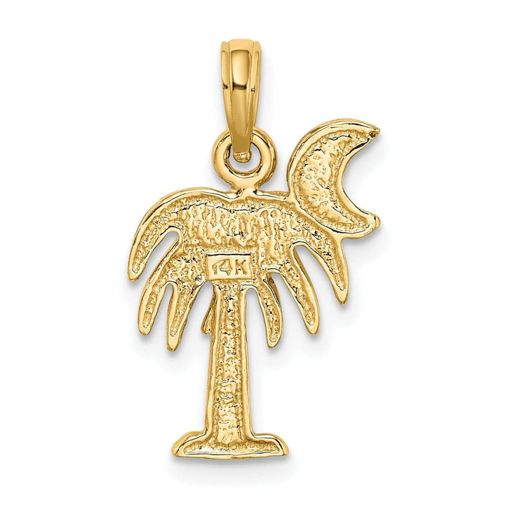Lovely Rita's Pendants & Charms 14K Yellow Gold, White Rhodium Polished Finish Concave Shape Charelston Palm Tree with Moon Charm Pendant