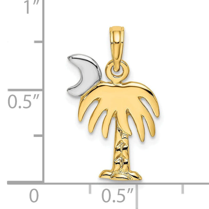 Lovely Rita's Pendants & Charms 14K Yellow Gold, White Rhodium Polished Finish Concave Shape Charelston Palm Tree with Moon Charm Pendant