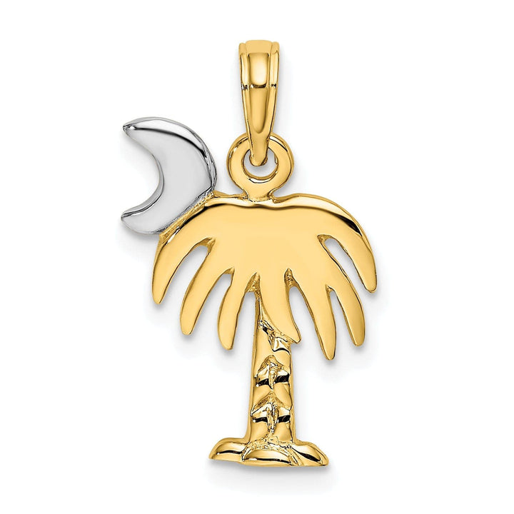 Lovely Rita's Pendants & Charms 14K Yellow Gold, White Rhodium Polished Finish Concave Shape Charelston Palm Tree with Moon Charm Pendant