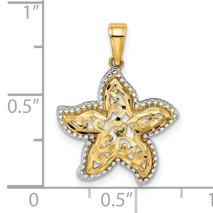 Lovely Rita's Pendants & Charms 14k Yellow Gold White Rhodium Polished Finish Cut Out Fancy Design Starfish Charm Pendant