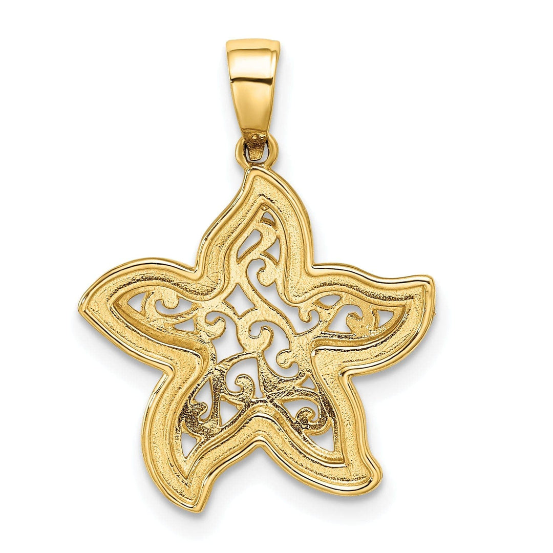 Lovely Rita's Pendants & Charms 14k Yellow Gold White Rhodium Polished Finish Cut Out Fancy Design Starfish Charm Pendant