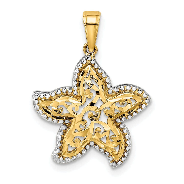 Lovely Rita's Pendants & Charms 14k Yellow Gold White Rhodium Polished Finish Cut Out Fancy Design Starfish Charm Pendant