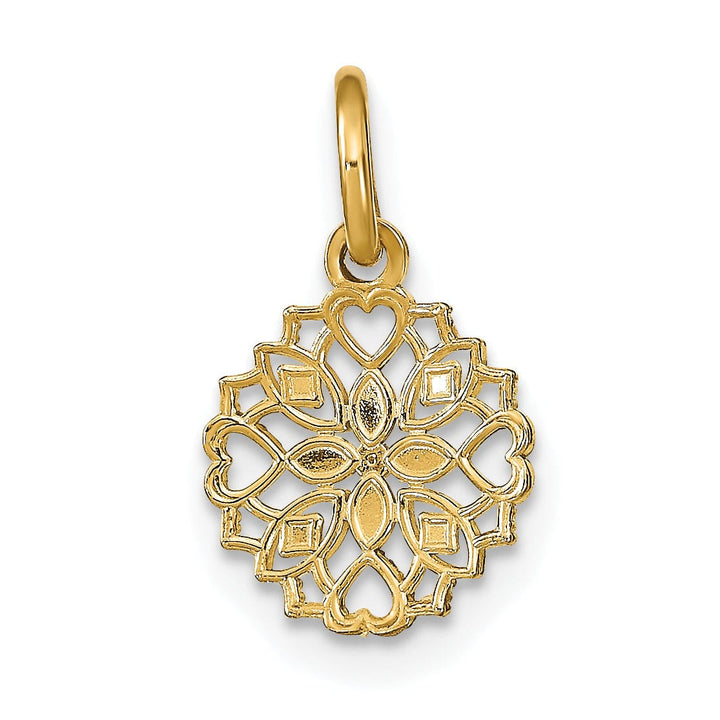 Lovely Rita's Pendants & Charms 14K Yellow Gold, White Rhodium Polished Finish Cut-Out Heart Edge Flower Design Pendant