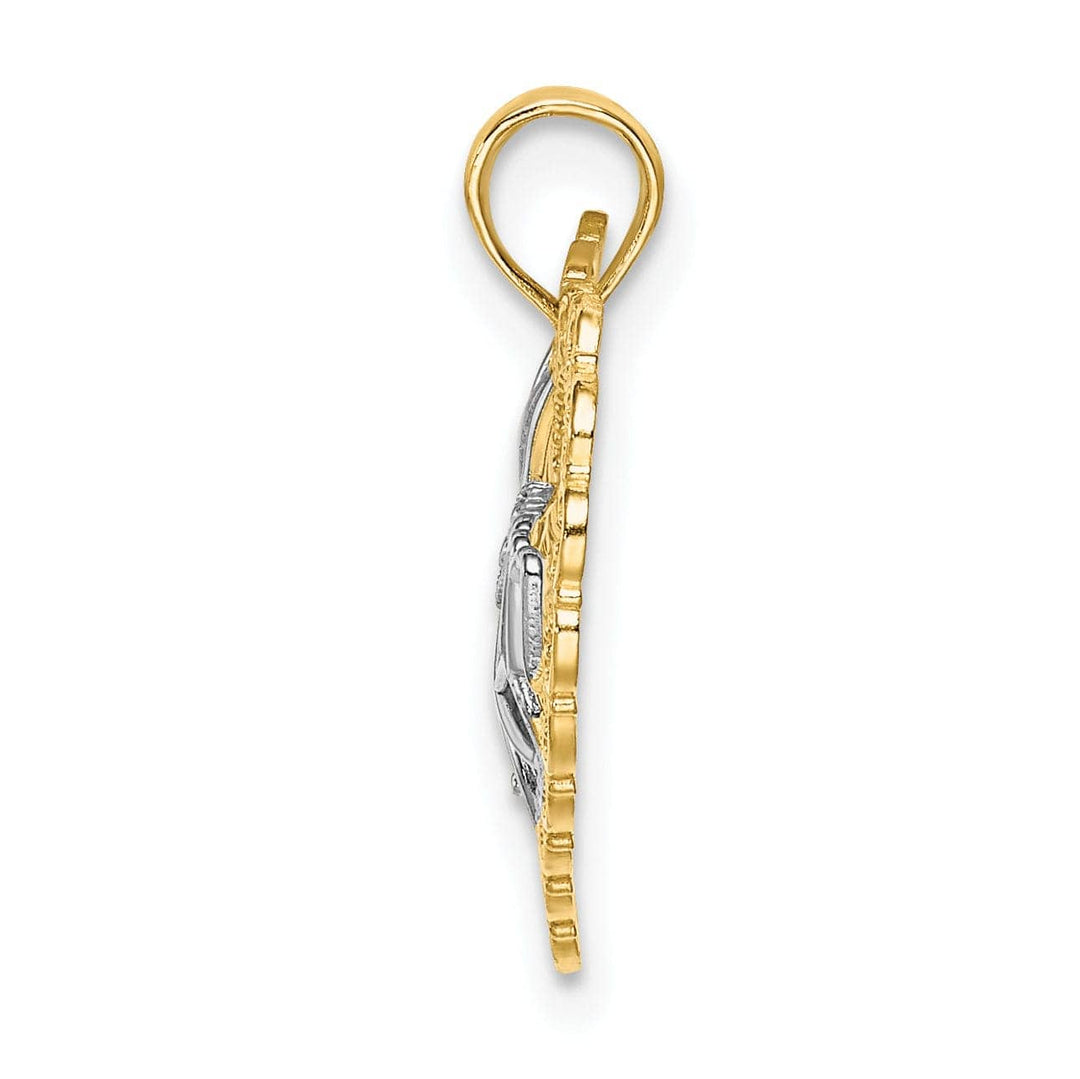 Lovely Rita's Pendants & Charms 14k Yellow Gold, White Rhodium Polished Finish Cut Out MOM in Scallop Heart Fancy Design Charm Pendant