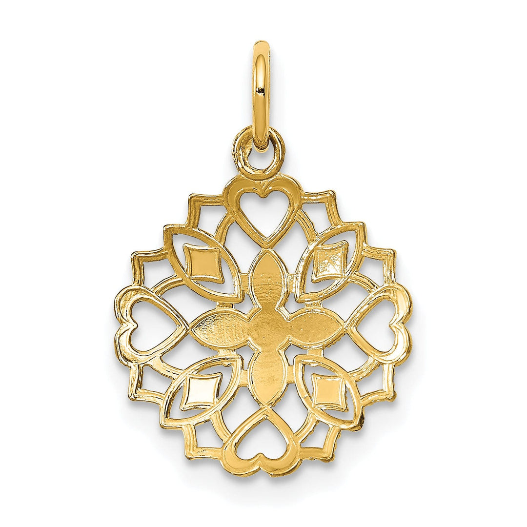 Lovely Rita's Pendants & Charms 14K Yellow Gold, White Rhodium Polished Finish Filgree Center Flower and Heart Design Pendant