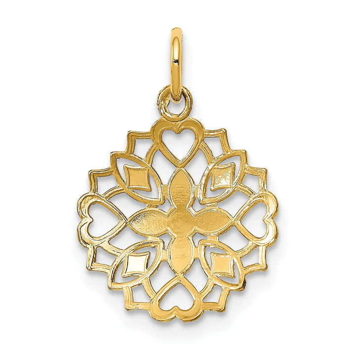 Lovely Rita's Pendants & Charms 14K Yellow Gold, White Rhodium Polished Finish Filgree Center Flower and Heart Design Pendant