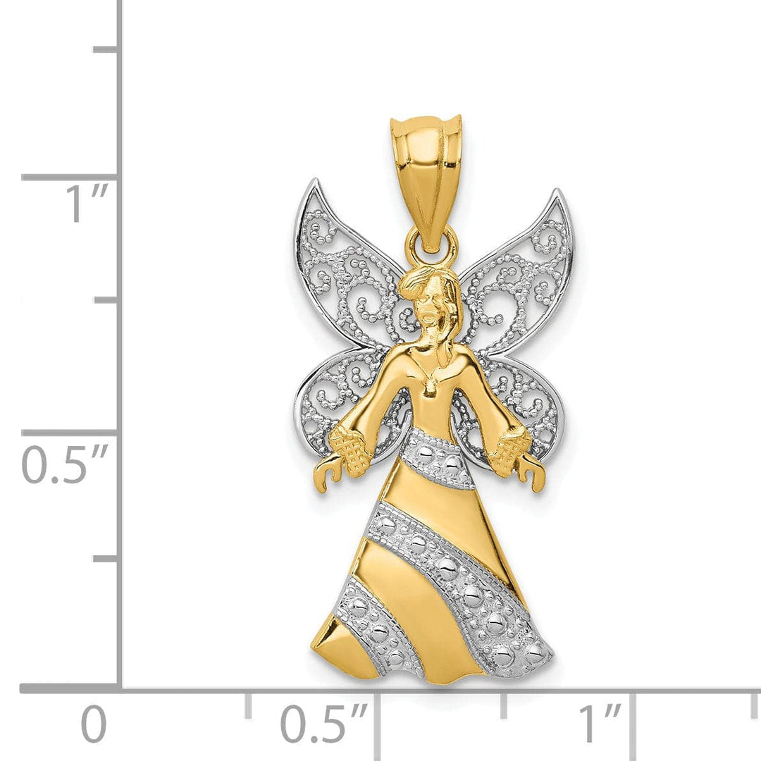 Lovely Rita's Pendants & Charms 14k Yellow Gold White Rhodium Polished Finish Filigree Angel Pendant