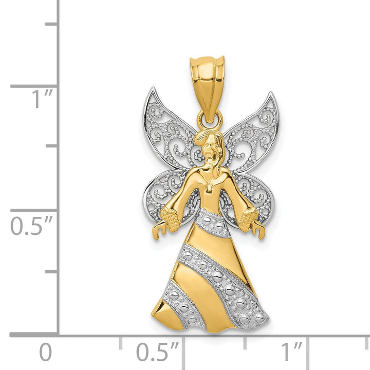 Lovely Rita's Pendants & Charms 14k Yellow Gold White Rhodium Polished Finish Filigree Angel Pendant