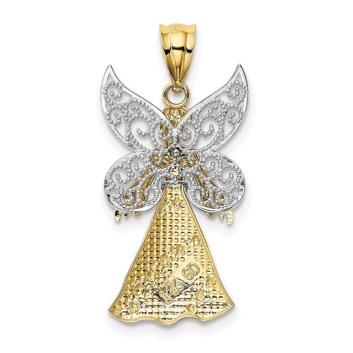 Lovely Rita's Pendants & Charms 14k Yellow Gold White Rhodium Polished Finish Filigree Angel Pendant