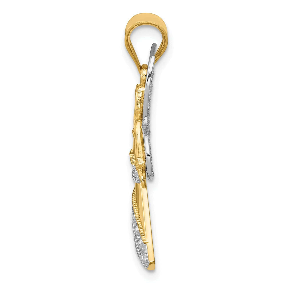 Lovely Rita's Pendants & Charms 14k Yellow Gold White Rhodium Polished Finish Filigree Angel Pendant