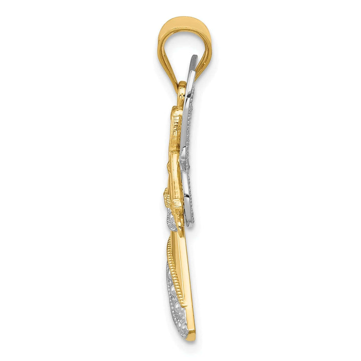 Lovely Rita's Pendants & Charms 14k Yellow Gold White Rhodium Polished Finish Filigree Angel Pendant