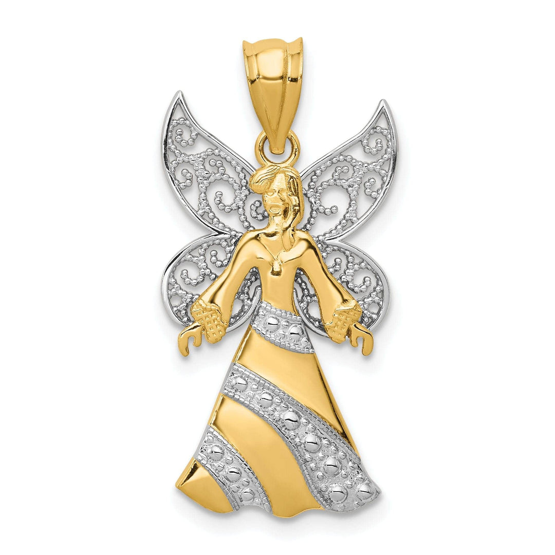 Lovely Rita's Pendants & Charms 14k Yellow Gold White Rhodium Polished Finish Filigree Angel Pendant
