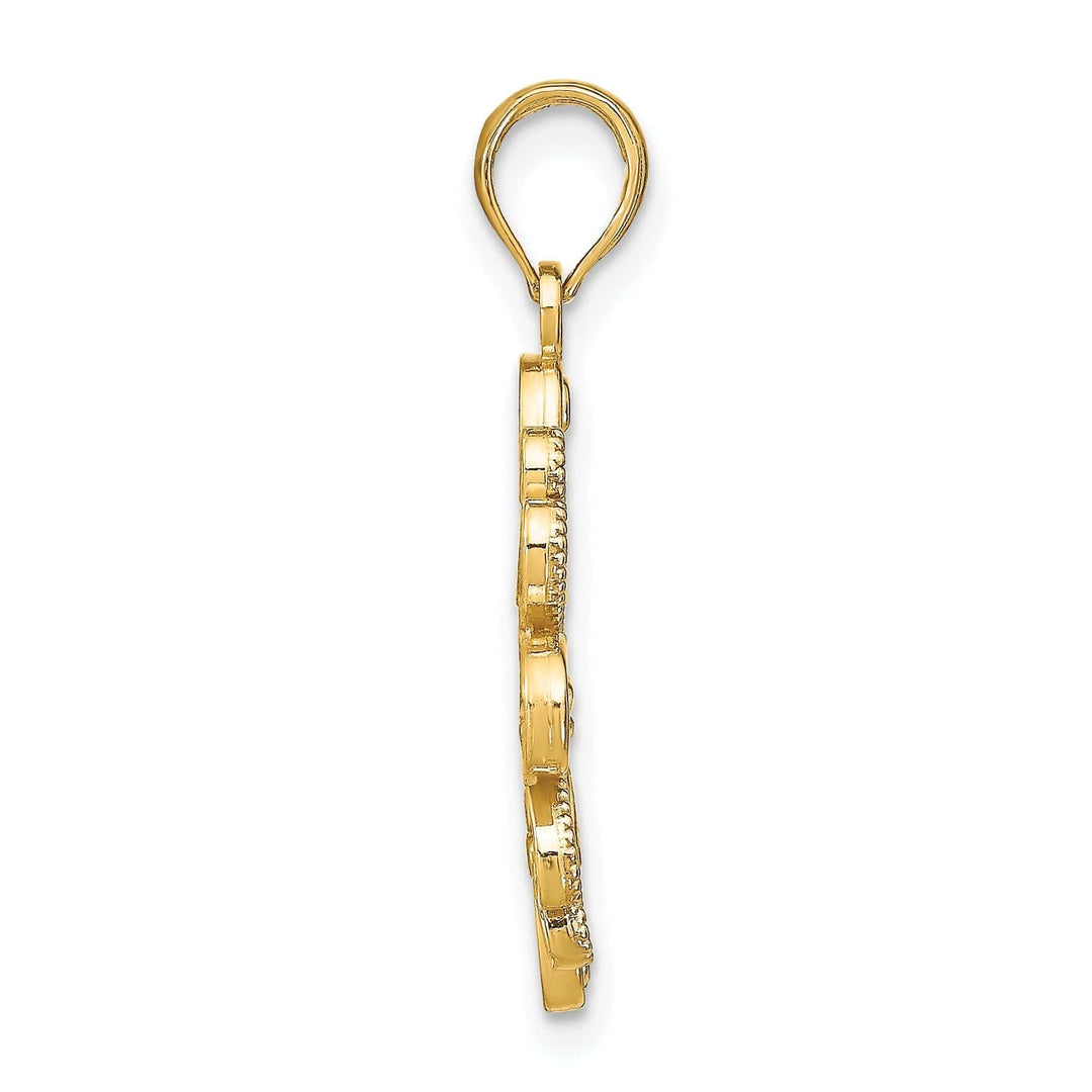 Lovely Rita's Pendants & Charms 14K Yellow Gold, White Rhodium Polished Finish Filigree Beaded Heart Petals Flower Design Pendant