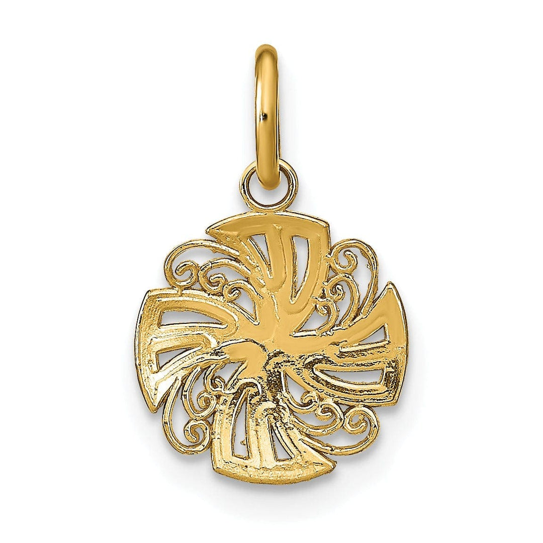 Lovely Rita's Pendants & Charms 14K Yellow Gold, White Rhodium Polished Finish Filigree Beaded Mini Pinwheel Design Medallion Pendant