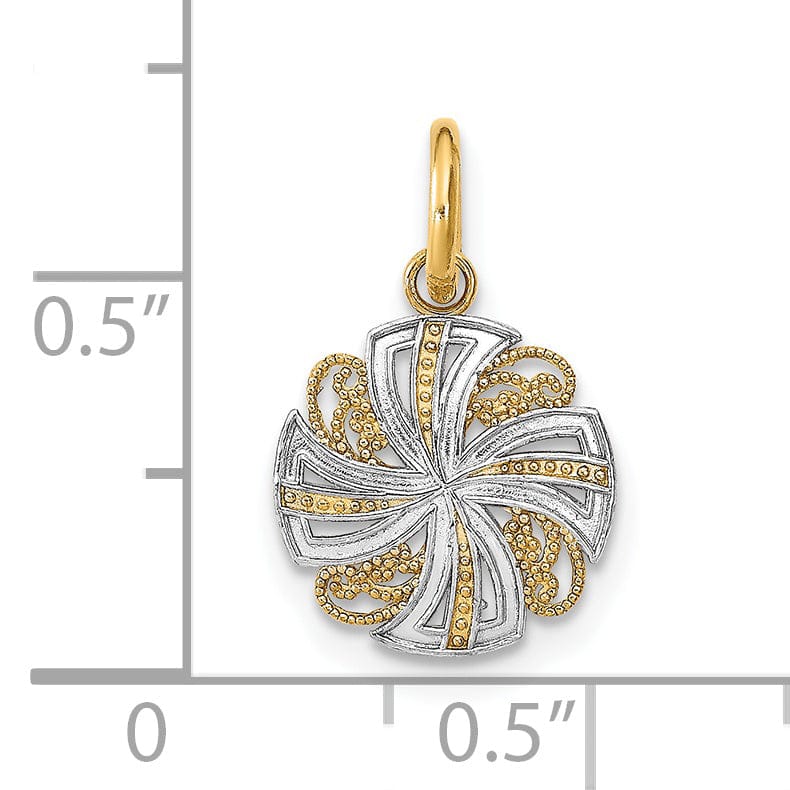 Lovely Rita's Pendants & Charms 14K Yellow Gold, White Rhodium Polished Finish Filigree Beaded Mini Pinwheel Design Medallion Pendant