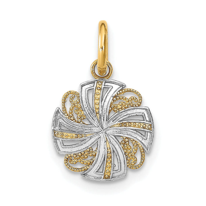 Lovely Rita's Pendants & Charms 14K Yellow Gold, White Rhodium Polished Finish Filigree Beaded Mini Pinwheel Design Medallion Pendant
