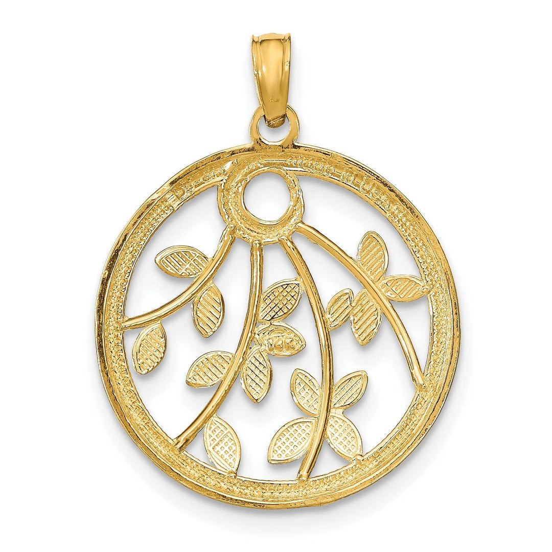 Lovely Rita's Pendants & Charms 14K Yellow Gold, White Rhodium Polished Finish Filigree Floral Design Round Frame Pendant