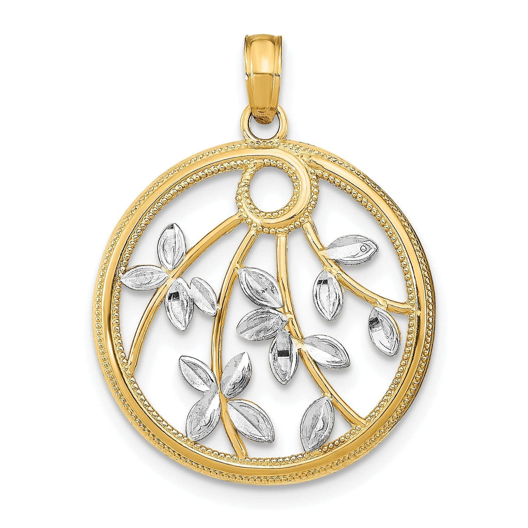 Lovely Rita's Pendants & Charms 14K Yellow Gold, White Rhodium Polished Finish Filigree Floral Design Round Frame Pendant