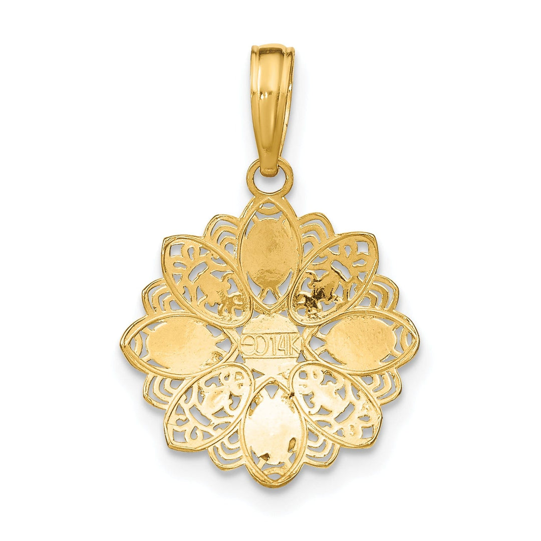 Lovely Rita's Pendants & Charms 14K Yellow Gold, White Rhodium Polished Finish Filigree Flower Design Pendant