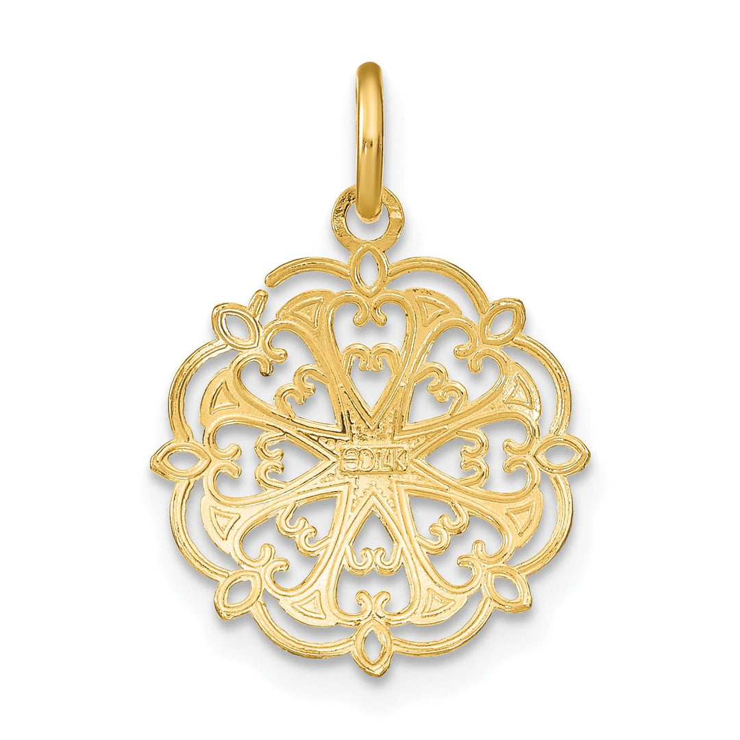 Lovely Rita's Pendants & Charms 14K Yellow Gold, White Rhodium Polished Finish Filigree Heart Fancy Design Circle Pendant