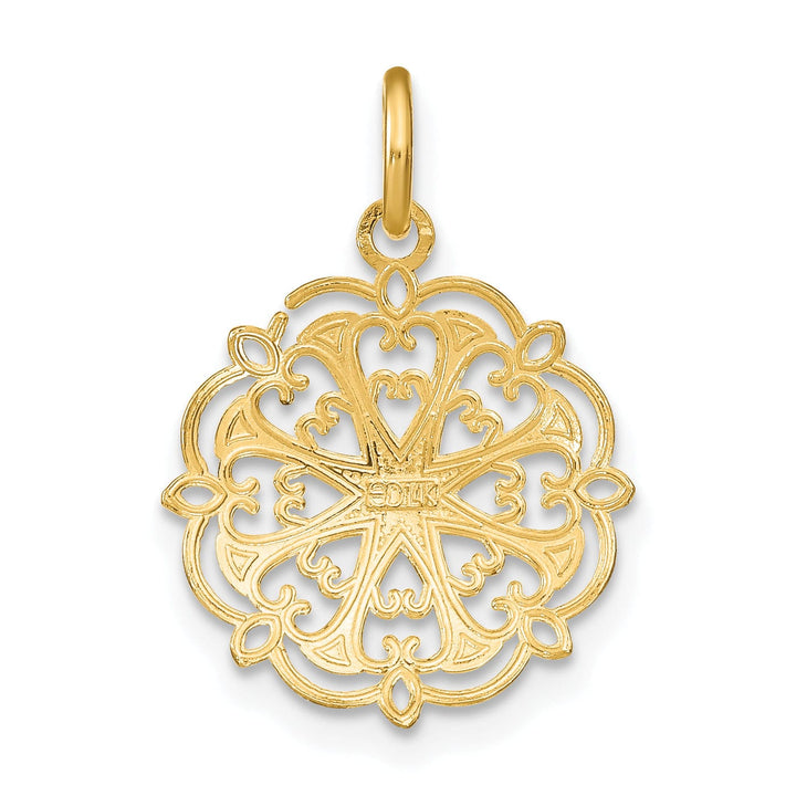 Lovely Rita's Pendants & Charms 14K Yellow Gold, White Rhodium Polished Finish Filigree Heart Fancy Design Circle Pendant