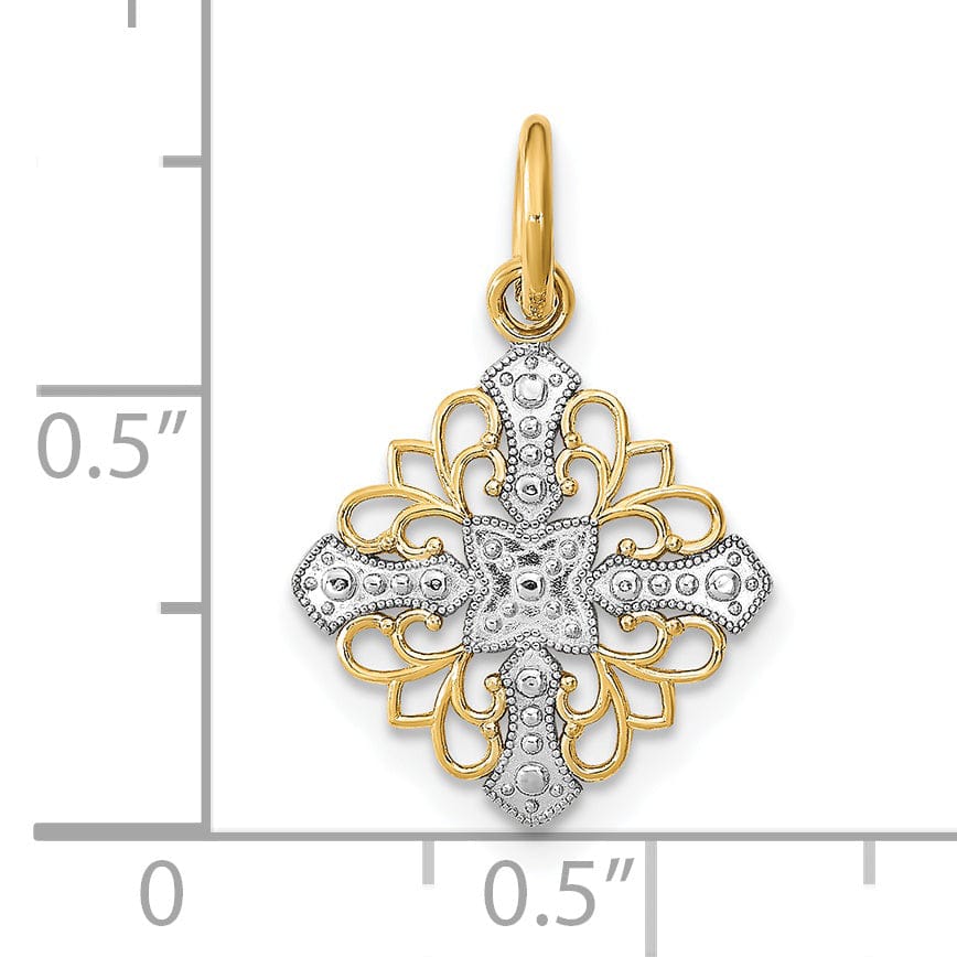 Lovely Rita's Pendants & Charms 14K Yellow Gold, White Rhodium Polished Finish Filigree Medallion Design Pendant