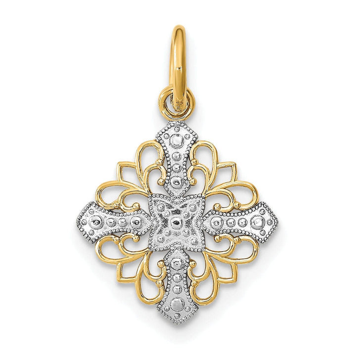Lovely Rita's Pendants & Charms 14K Yellow Gold, White Rhodium Polished Finish Filigree Medallion Design Pendant