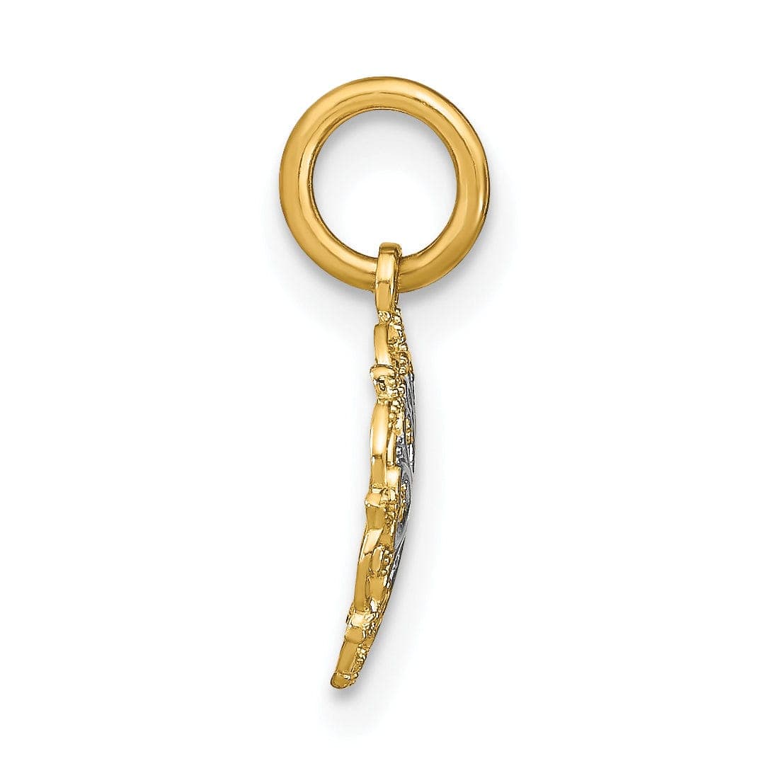 Lovely Rita's Pendants & Charms 14K Yellow Gold, White Rhodium Polished Finish Filigree with Hearts Desgin Pendant