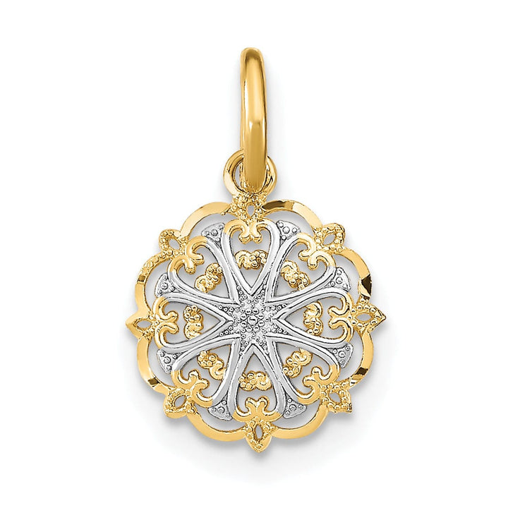 Lovely Rita's Pendants & Charms 14K Yellow Gold, White Rhodium Polished Finish Filigree with Hearts Desgin Pendant