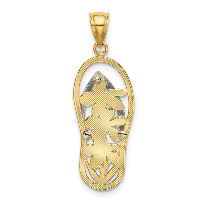 Lovely Rita's Pendants & Charms 14K Yellow Gold, White Rhodium Polished Finish Flat Back Flowers In Flip Flop Design Sandle Charm Pendant