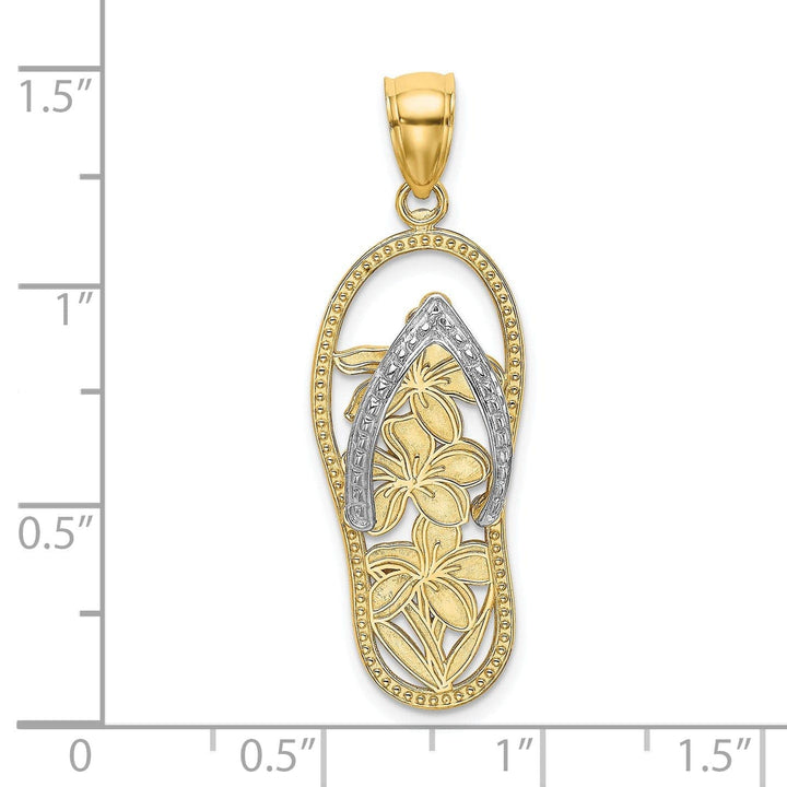 Lovely Rita's Pendants & Charms 14K Yellow Gold, White Rhodium Polished Finish Flat Back Flowers In Flip Flop Design Sandle Charm Pendant