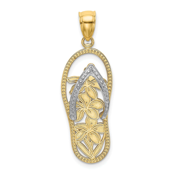 Lovely Rita's Pendants & Charms 14K Yellow Gold, White Rhodium Polished Finish Flat Back Flowers In Flip Flop Design Sandle Charm Pendant