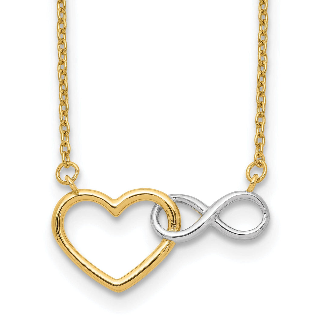 Lovely Rita's Pendants & Charms 14K Yellow Gold, White Rhodium Polished Finish Heart Shape, Infinity Symbol Pendant Design in a 17-inch Cable Chain Necklace Set