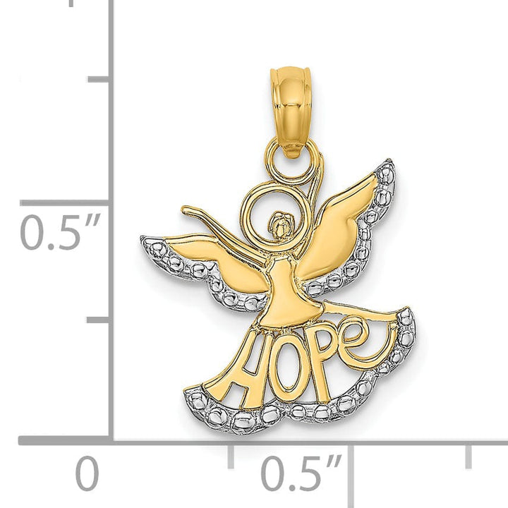 Lovely Rita's Pendants & Charms 14K Yellow Gold White Rhodium Polished Finish HOPE Angel Pendant