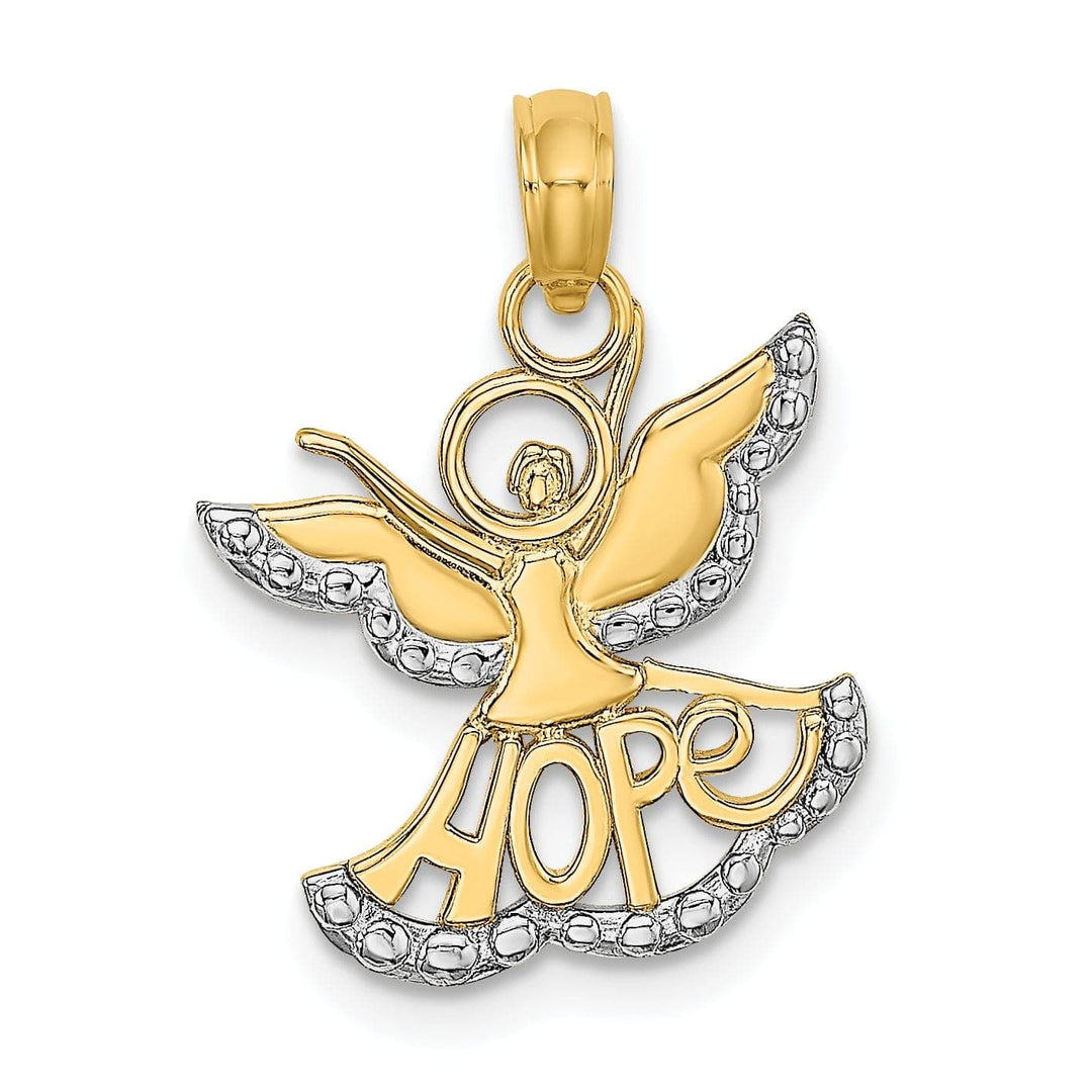 Lovely Rita's Pendants & Charms 14K Yellow Gold White Rhodium Polished Finish HOPE Angel Pendant