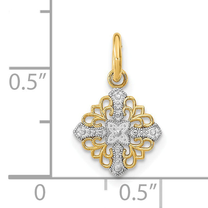 Lovely Rita's Pendants & Charms 14K Yellow Gold, White Rhodium Polished Finish Mini Cross Medallion Design Pendant