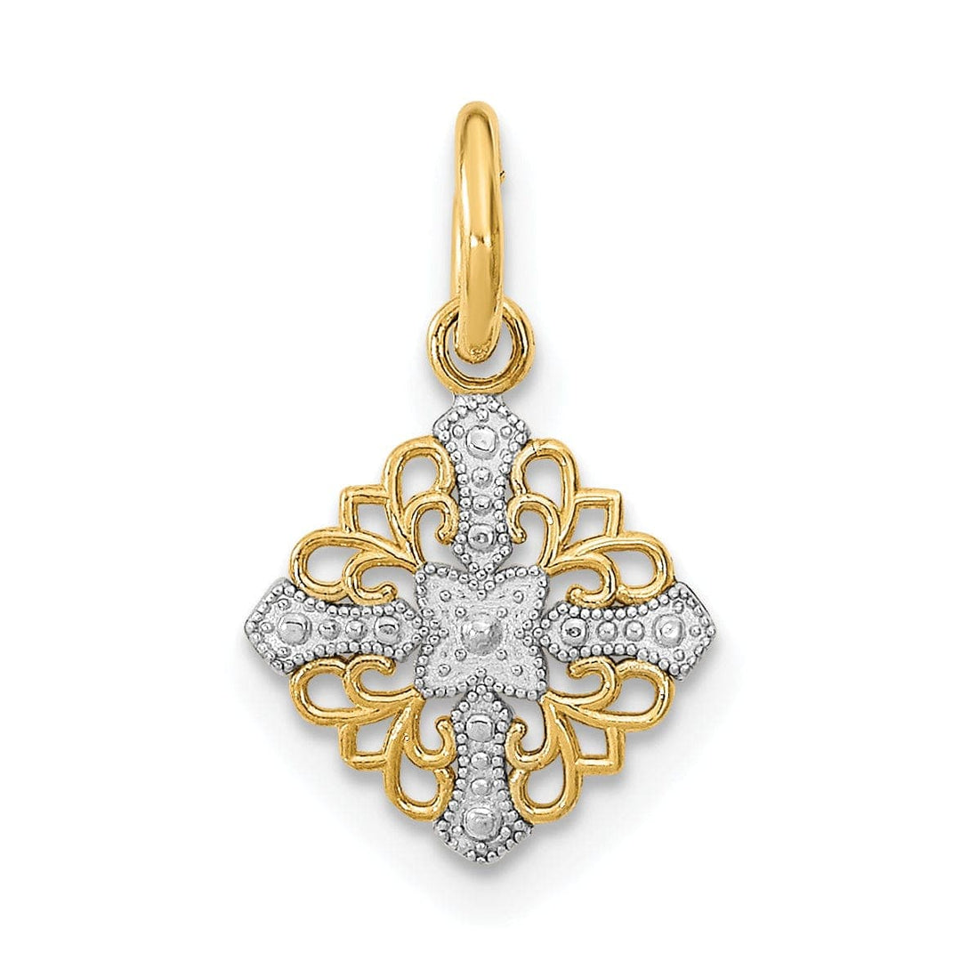 Lovely Rita's Pendants & Charms 14K Yellow Gold, White Rhodium Polished Finish Mini Cross Medallion Design Pendant