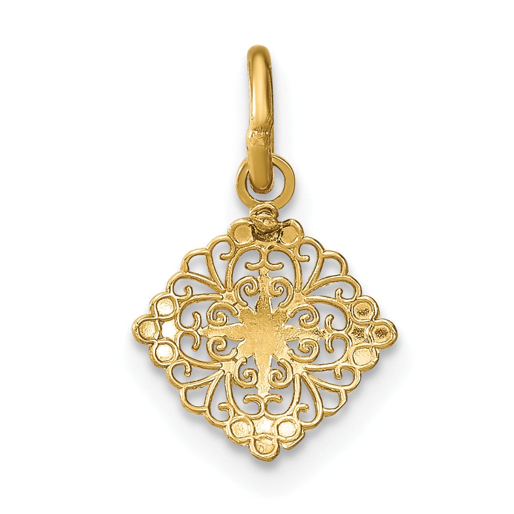 Lovely Rita's Pendants & Charms 14K Yellow Gold, White Rhodium Polished Finish Mini Filigree Beaded Design Medallion Pendant