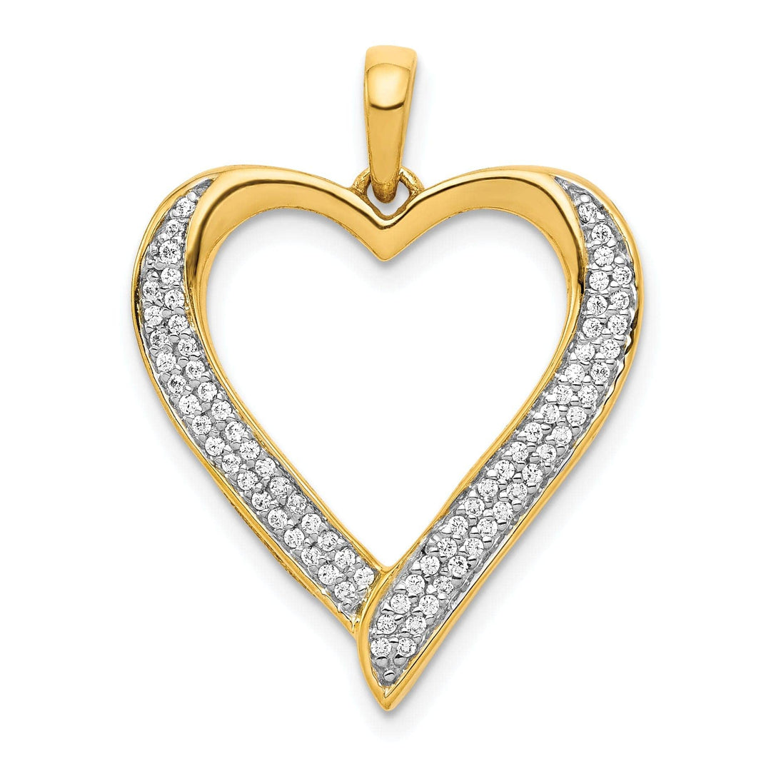 Lovely Rita's Pendants & Charms 14k Yellow Gold, White Rhodium Polished Finish Open Back 0.228-CT Diamond Sleek Shape Design Heart Charm Pendant