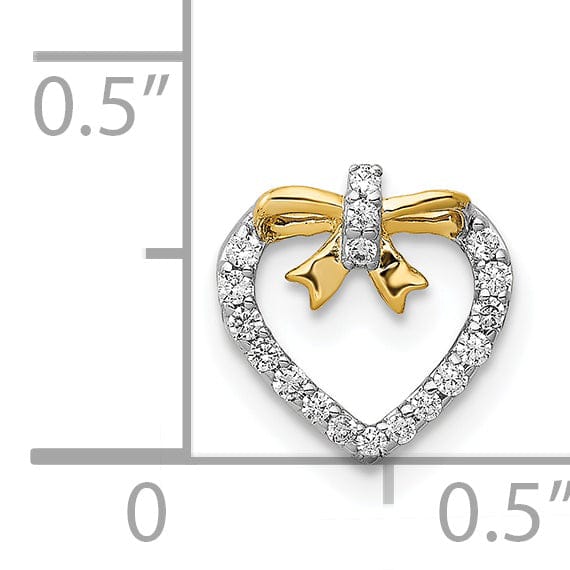 Lovely Rita's Pendants & Charms 14k Yellow Gold, White Rhodium Polished Finish Open Back 1/10 CT Diamond Heart with Bow Design Chain Slide Pendant will not fit Omega chain