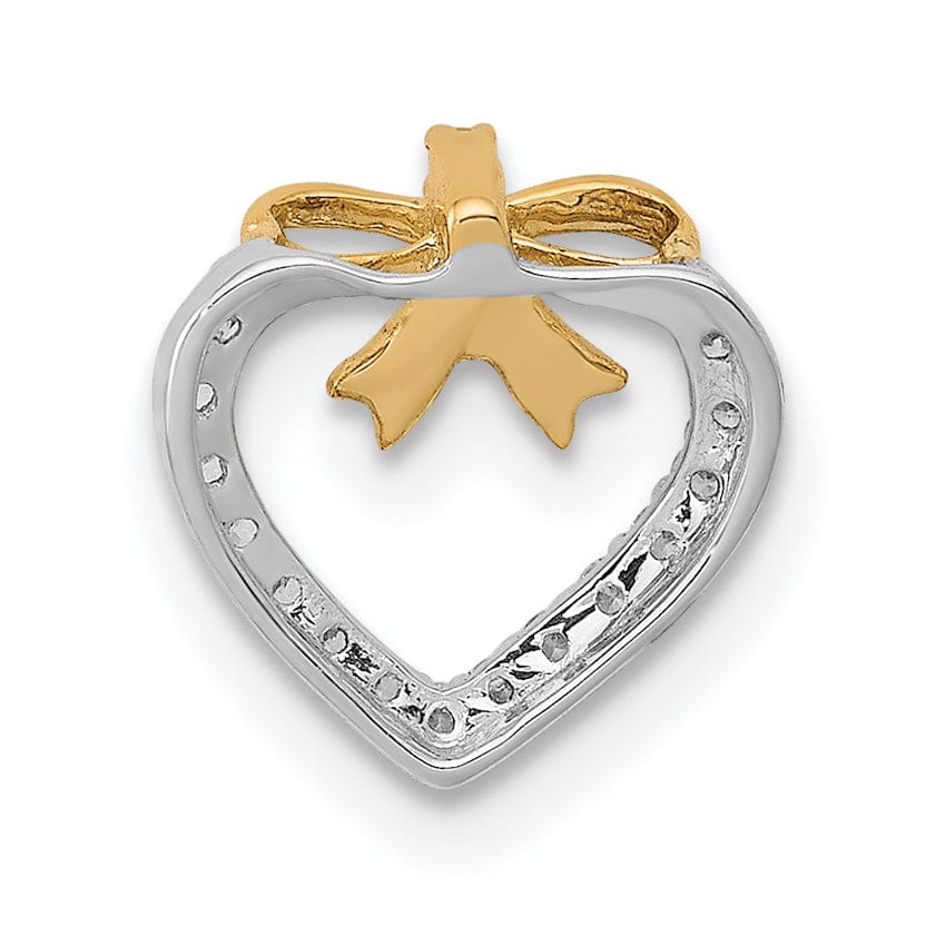 Lovely Rita's Pendants & Charms 14k Yellow Gold, White Rhodium Polished Finish Open Back 1/10 CT Diamond Heart with Bow Design Chain Slide Pendant will not fit Omega chain