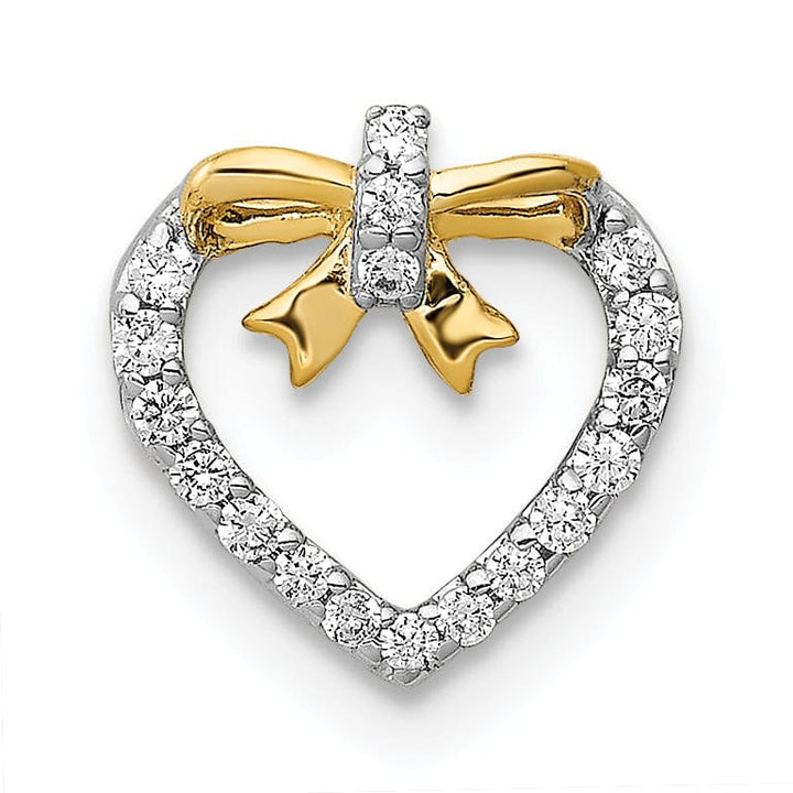 Lovely Rita's Pendants & Charms 14k Yellow Gold, White Rhodium Polished Finish Open Back 1/10 CT Diamond Heart with Bow Design Chain Slide Pendant will not fit Omega chain