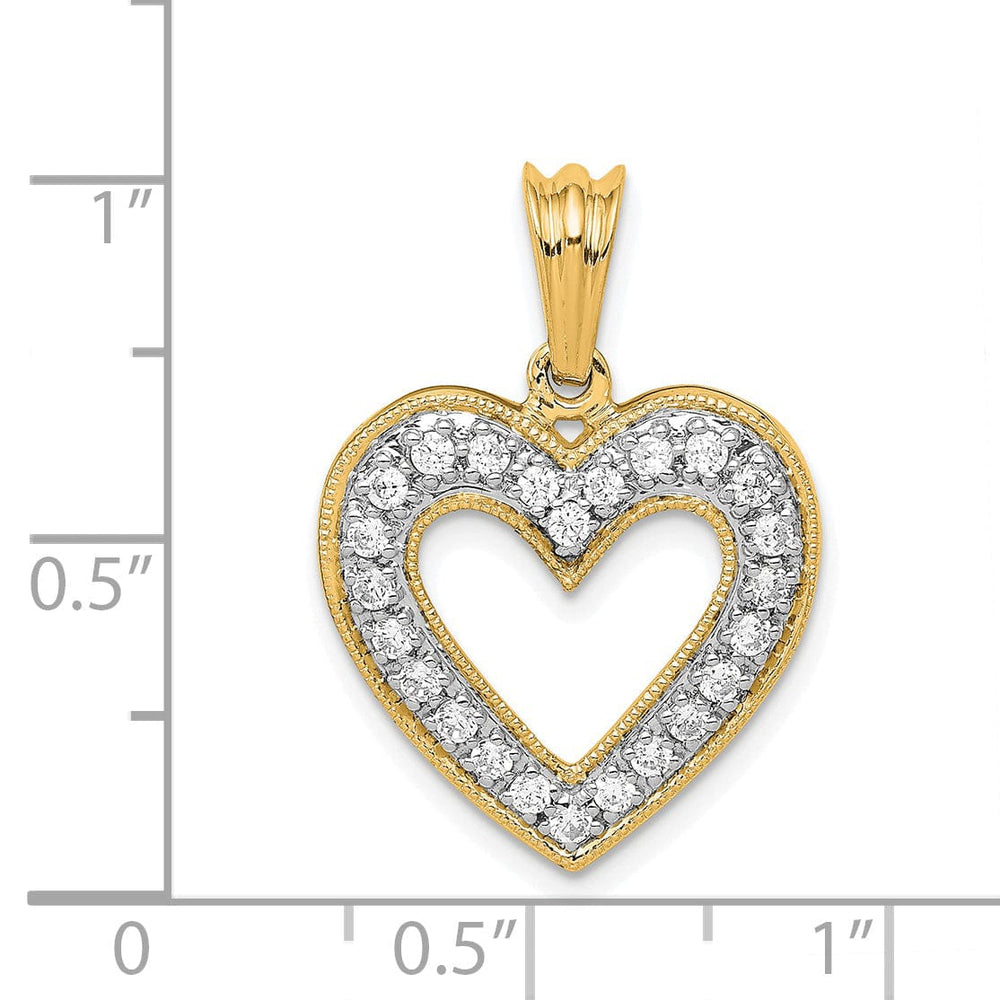 Lovely Rita's Pendants & Charms 14k Yellow Gold, White Rhodium Polished Finish Open Back 1/3-CT Diamond Heart Design Charm Pendant